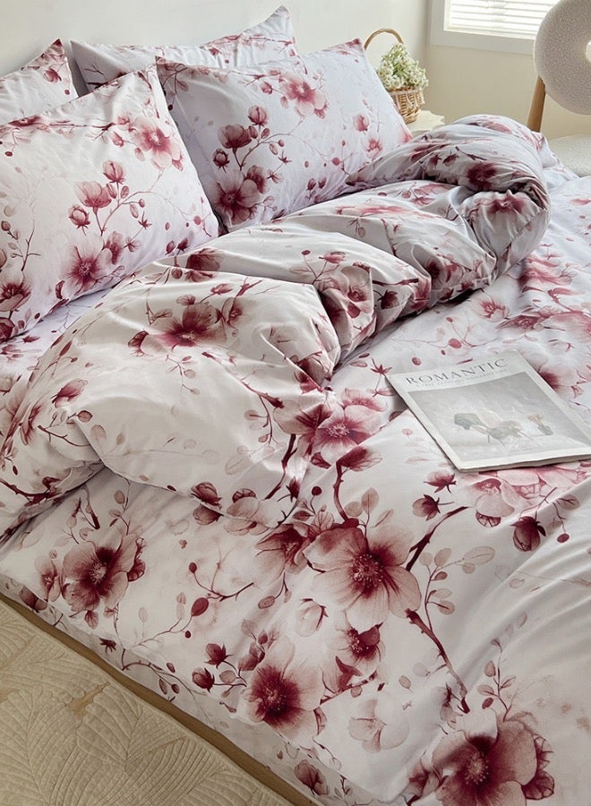 LUNA Home King size 6-piece set ( 1 Duvet cover - 220*240cm. 1 Fitted sheet - 200*200cm+30cm. 4 Pillow covers - 50*75cm.) This duvet cover set ( suitable for cover comforter same size. Bedding set featuring a Sakura Dusty Pink print on a white background. - Image 4